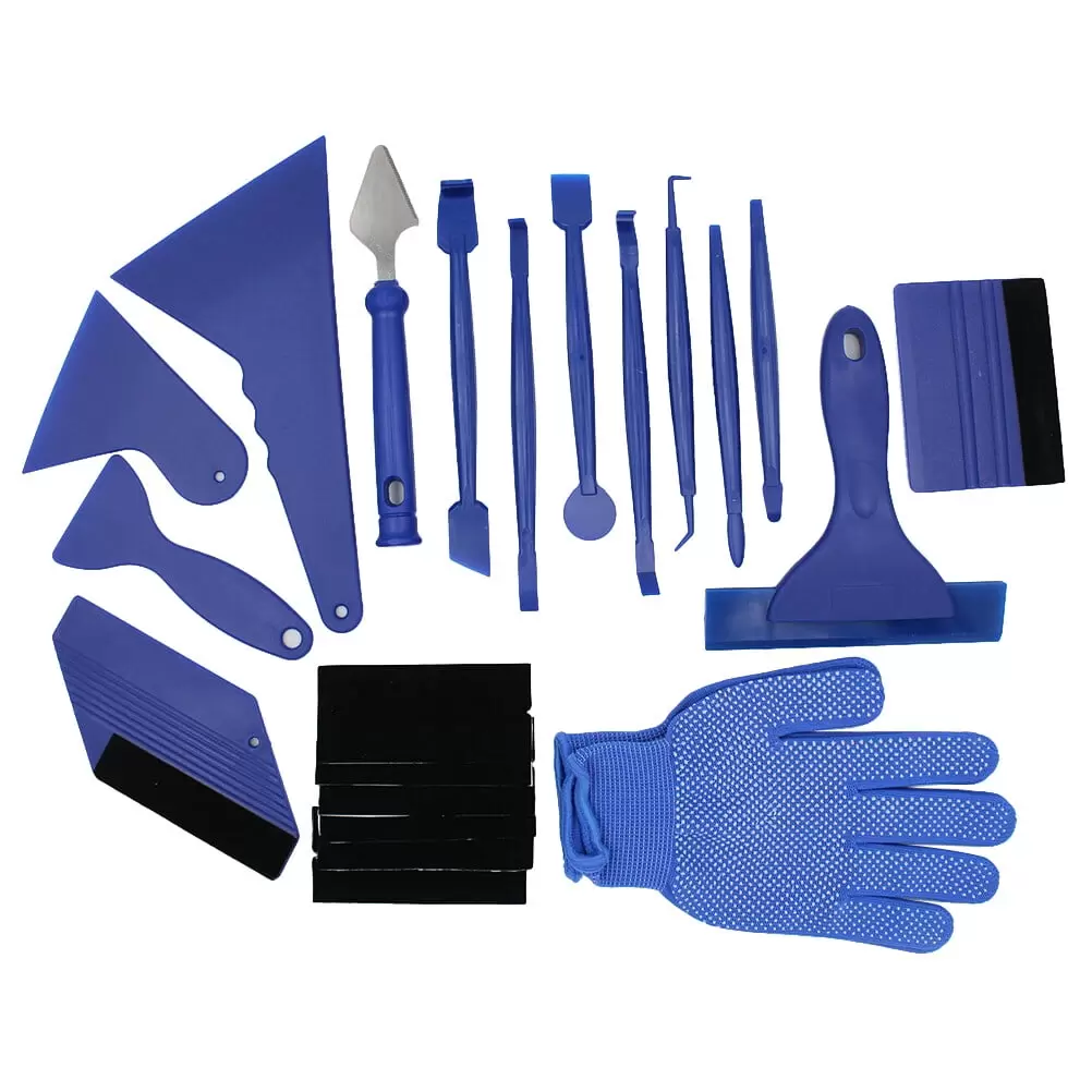 Etereauty 21PCS/Set Auto Tinting Film Scraper Squeegee Cutter Window Tint Tool Kit Vinyl Car Film Wrapping Tool Set (Blue)