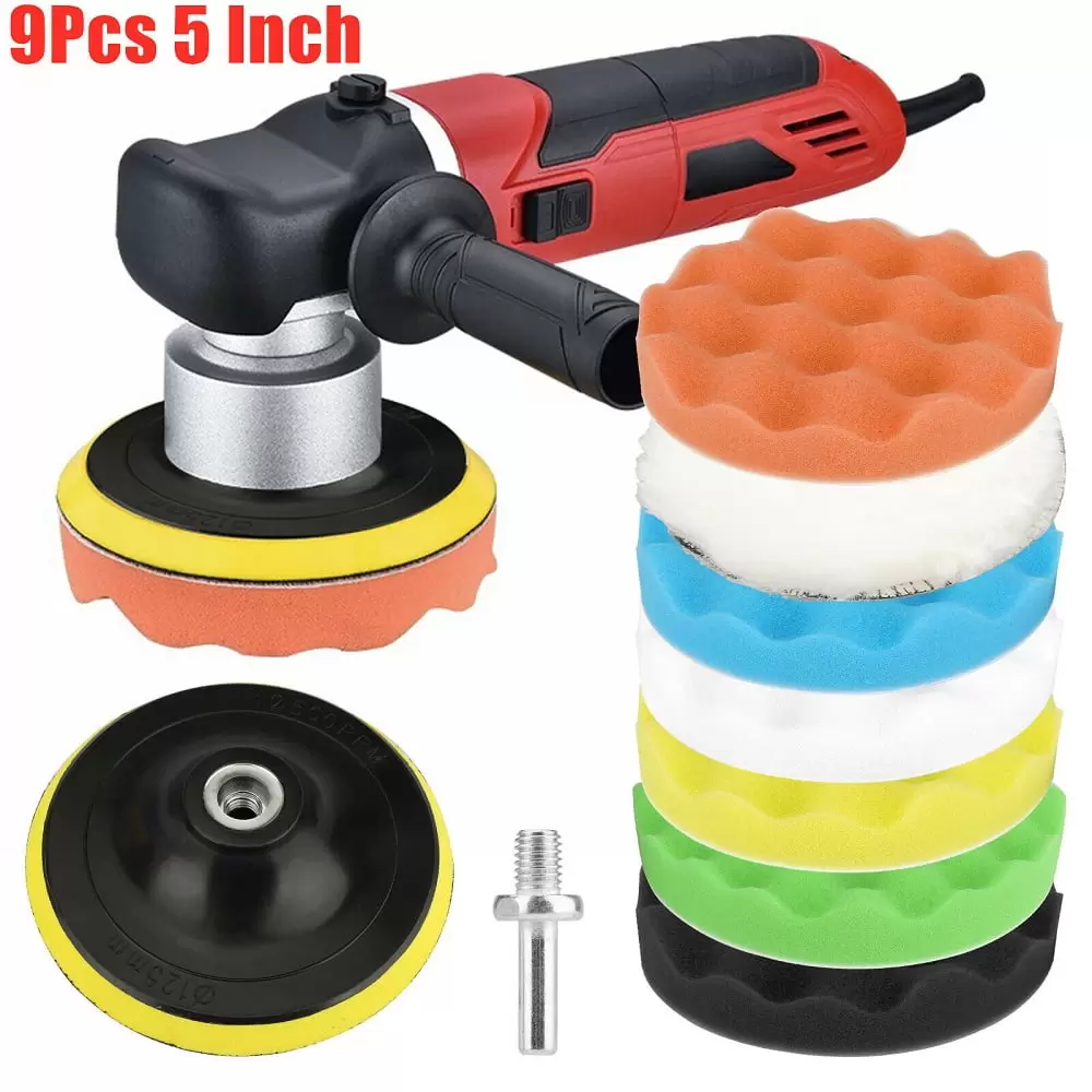 9pcs 5 Inch Car Buffing Pads Polishing for Drill Sponge Kit Waxing Foam Polisher