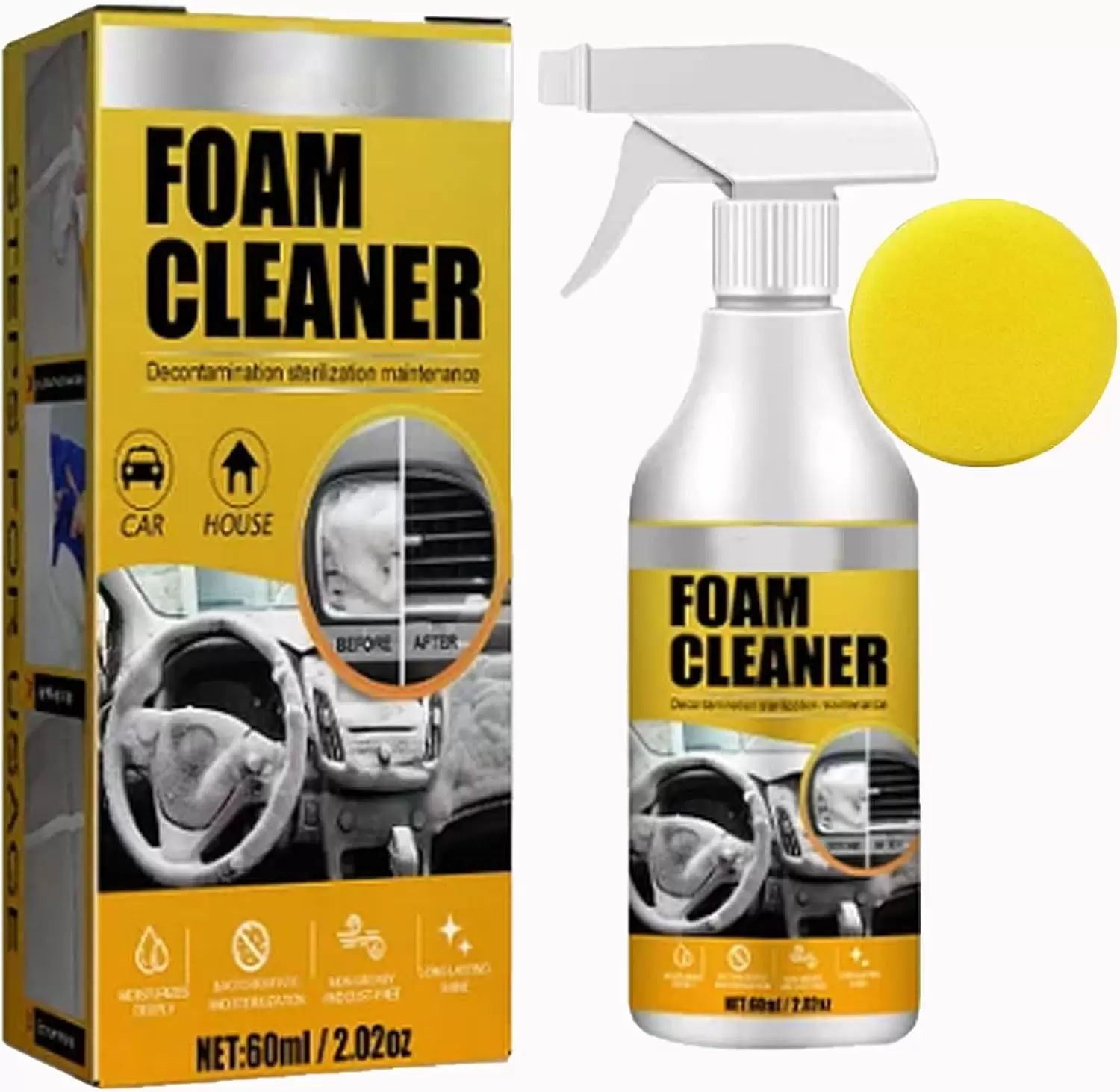 Car Interior Foam Refinisher Cleaner. All-Purpose Household Cleaners for Car and Kitchen Strong Stain Remover