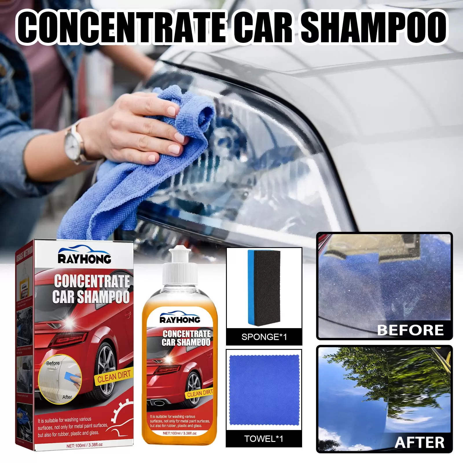 Ozmmyan Car Exterior Shampoo Multipurpose Automotive Cleaners High Concentration Super Foam Strong Decontamination Auto Wash Supplies 100ML Housewarming Gift