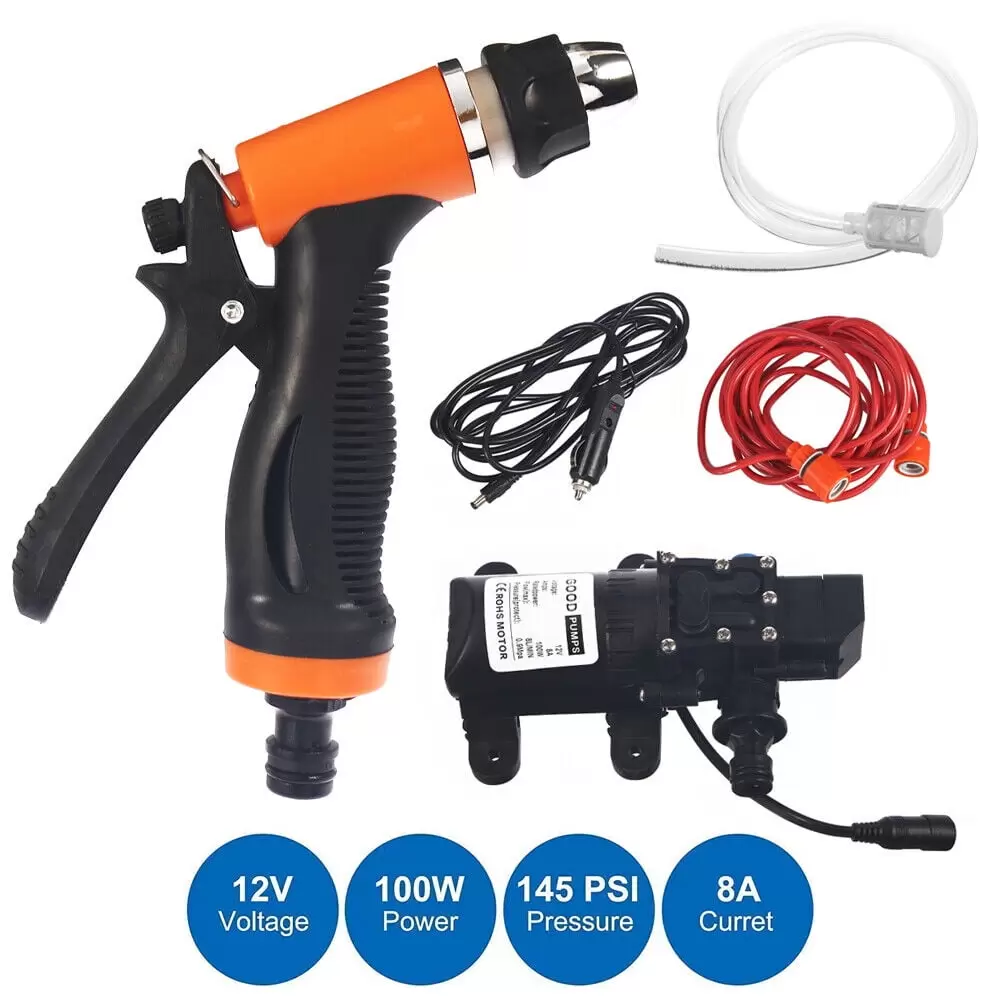 Paddsun Portable Car Wash Pump High Pressure DC 12V 100W 145PSI Self-Priming Washing Kit