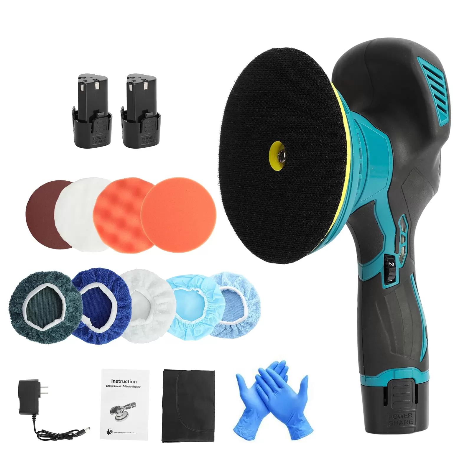 Trayknick Cordless Car Polisher - 6 Variable Speeds. Powerful Battery-Powered Motor. Ergonomic Handle - Dual Action Car Buffer with Gloves and Apron Set